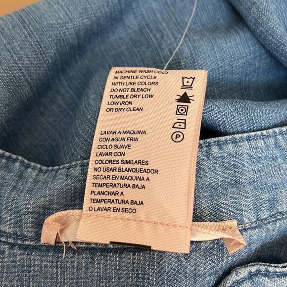 Philosophy Medium Tercel Lace Up Dress Mini Light Wash Denim 3/4 Roll Up Sleeve - Picture 13 of 13